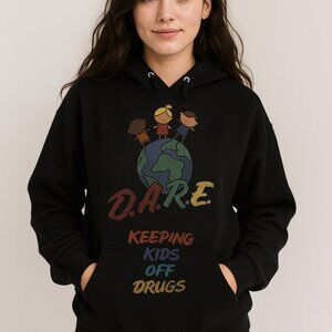 D.A.R.E Hoodie Sweatshirt Black Graphic Pullover Unisex Size S Keeping Kids Off